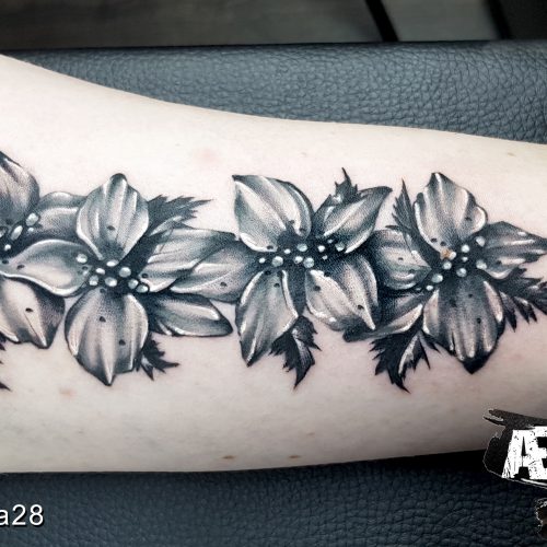 Rittersporn, Arm_Biceps_Tattoo_Black_and_Grey_Älli_Lux_Art_by_AREA28_with_Logo